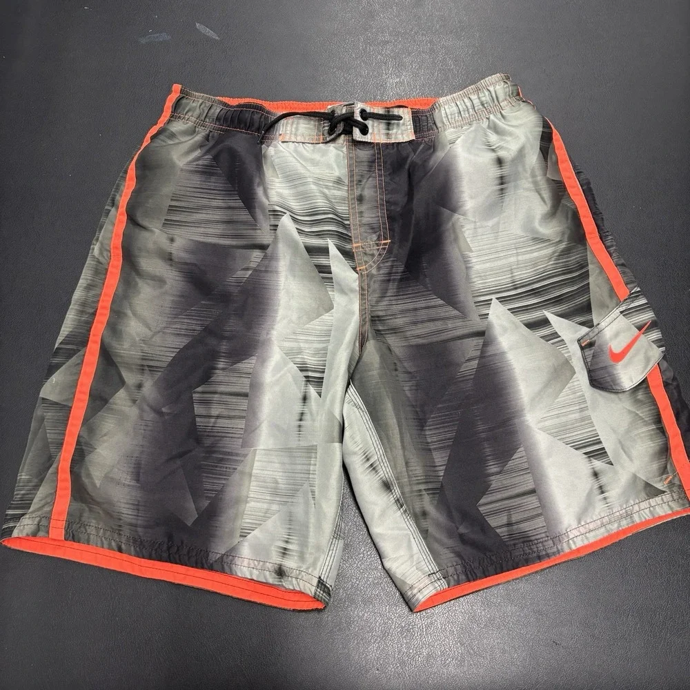 Nike‎ Men's Board Short Orange Gray Size Medium Drawstring Swim Trunks